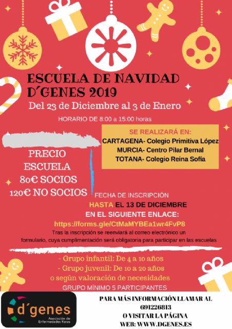 DGenes oferta una Escuela de Navidad en Totana, Murcia y Cartagena